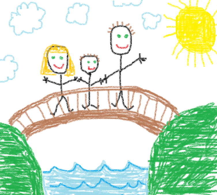 drawing family on bridge
